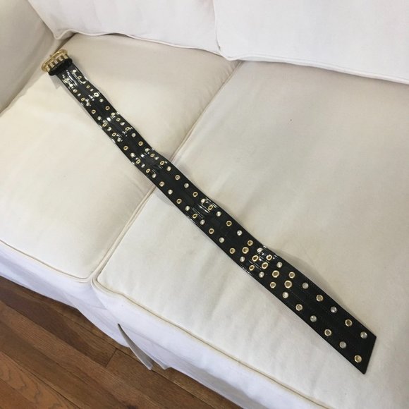 Betsy Johnson Black Patent Rhinestone Belt - Picture 4 of 7